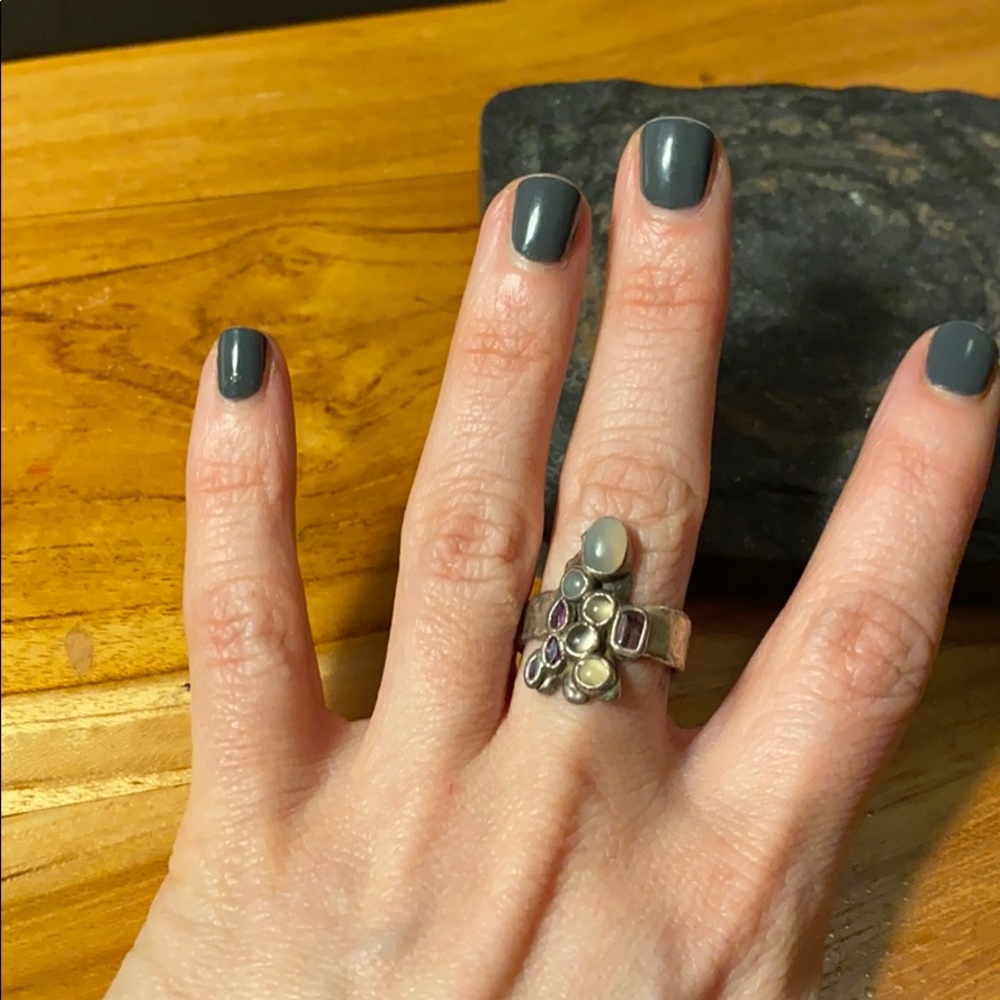Amethyst and moonstone silver ring